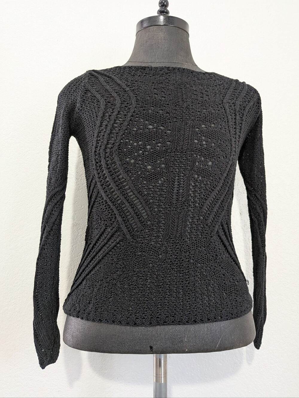 Vintage Ralph Lauren Black Openwork Knit Long-Sleeve Sweater